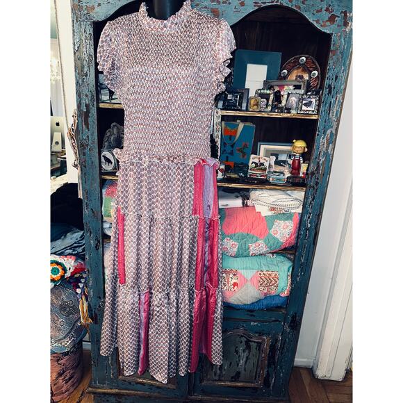 PERRY WALKER Dresses & Skirts - PERRY WALKER COLLECTIVE SILK BLEND INDIA BLOCK PRINT PATCHWORK BOHO MAXIDRESS 3